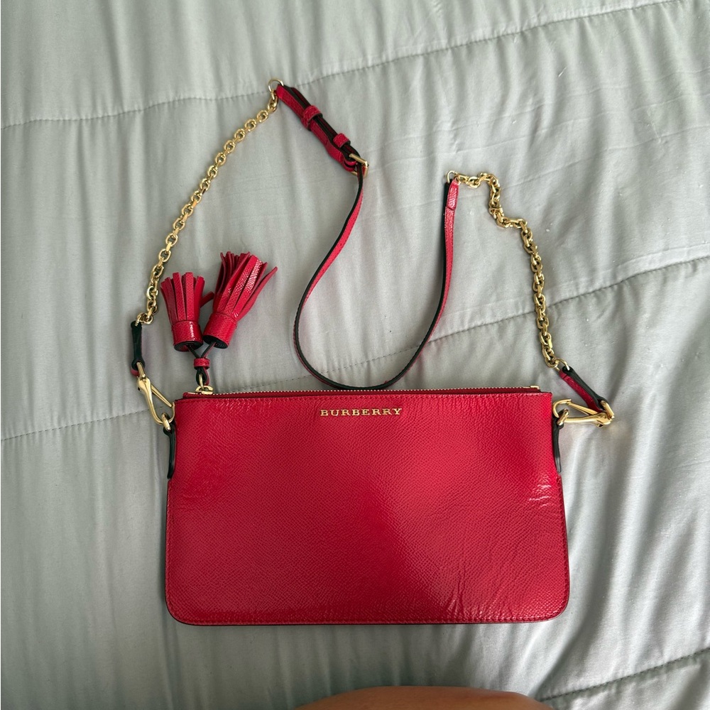 Burberry Red and Gold Crossbody Bag with Structured Design